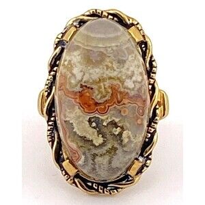 Vintage Gold Filled Crazy Lace Agate Ring Oval Statement Sz 6